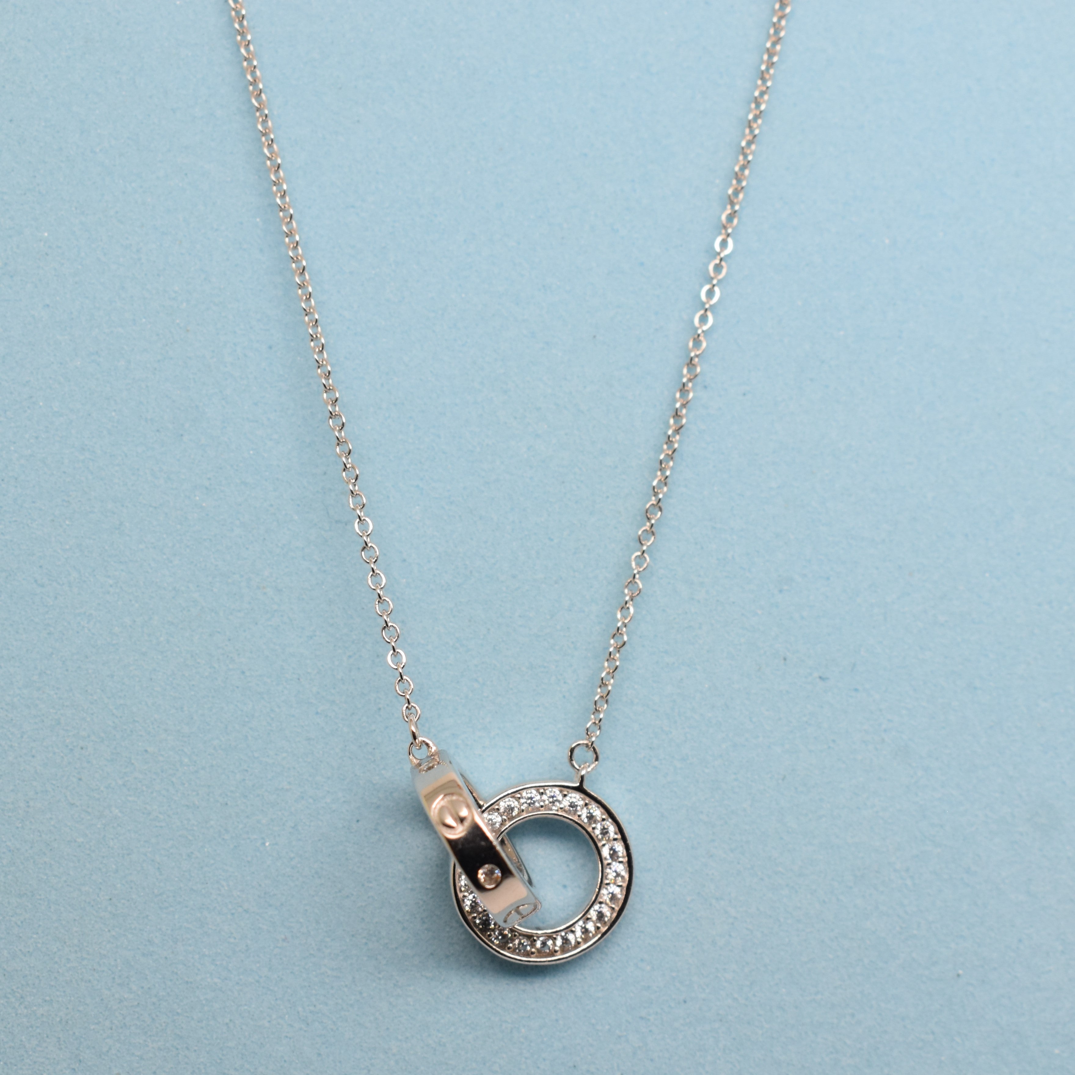925 Sterling Silver - SJCR Sparkle Double Ring Necklace