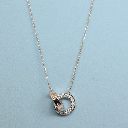 925 Sterling Silver - SJCR Sparkle Double Ring Necklace