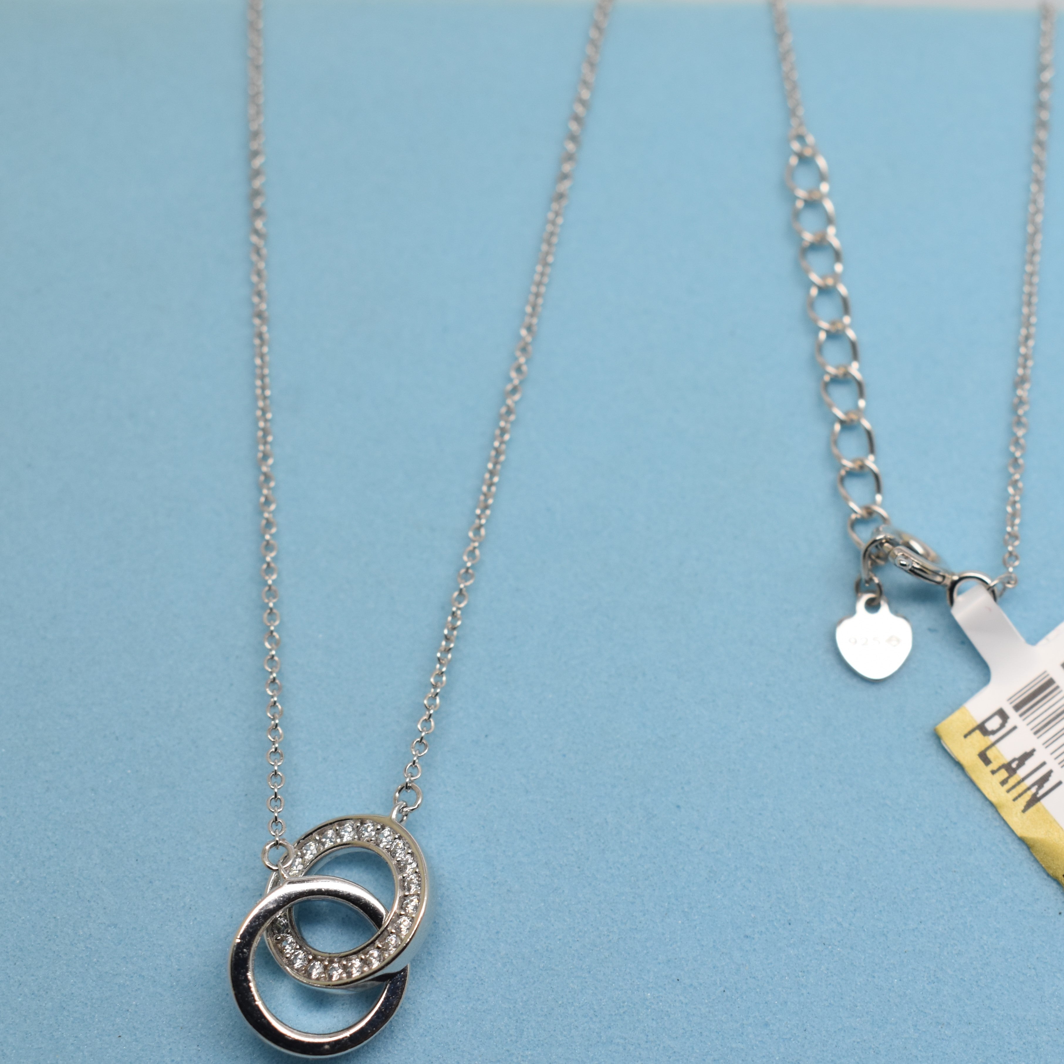925 Sterling Silver - SJCR Sparkle Double Ring Necklace