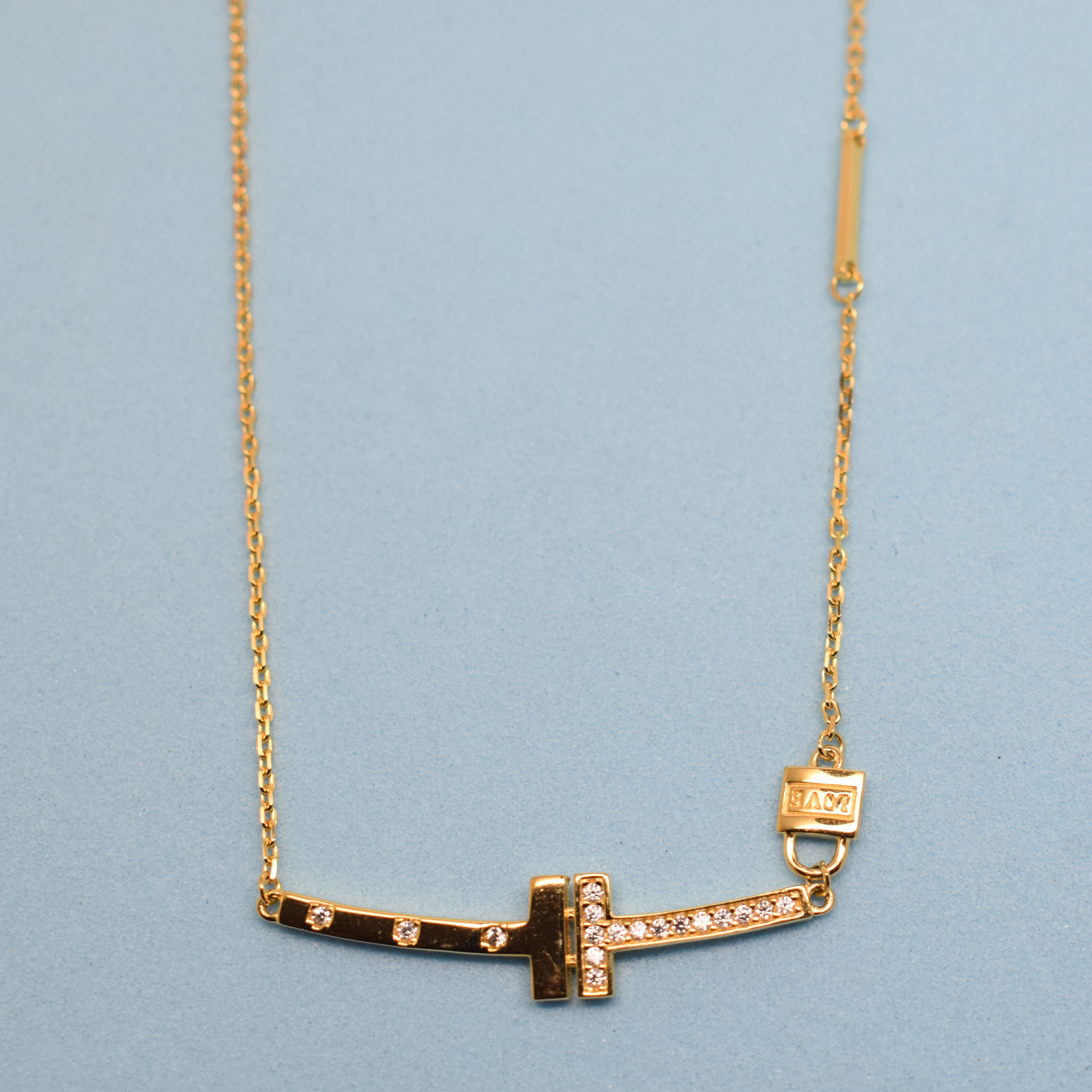 925 Sterling Silver - Yellow T-Bar Latch Necklace