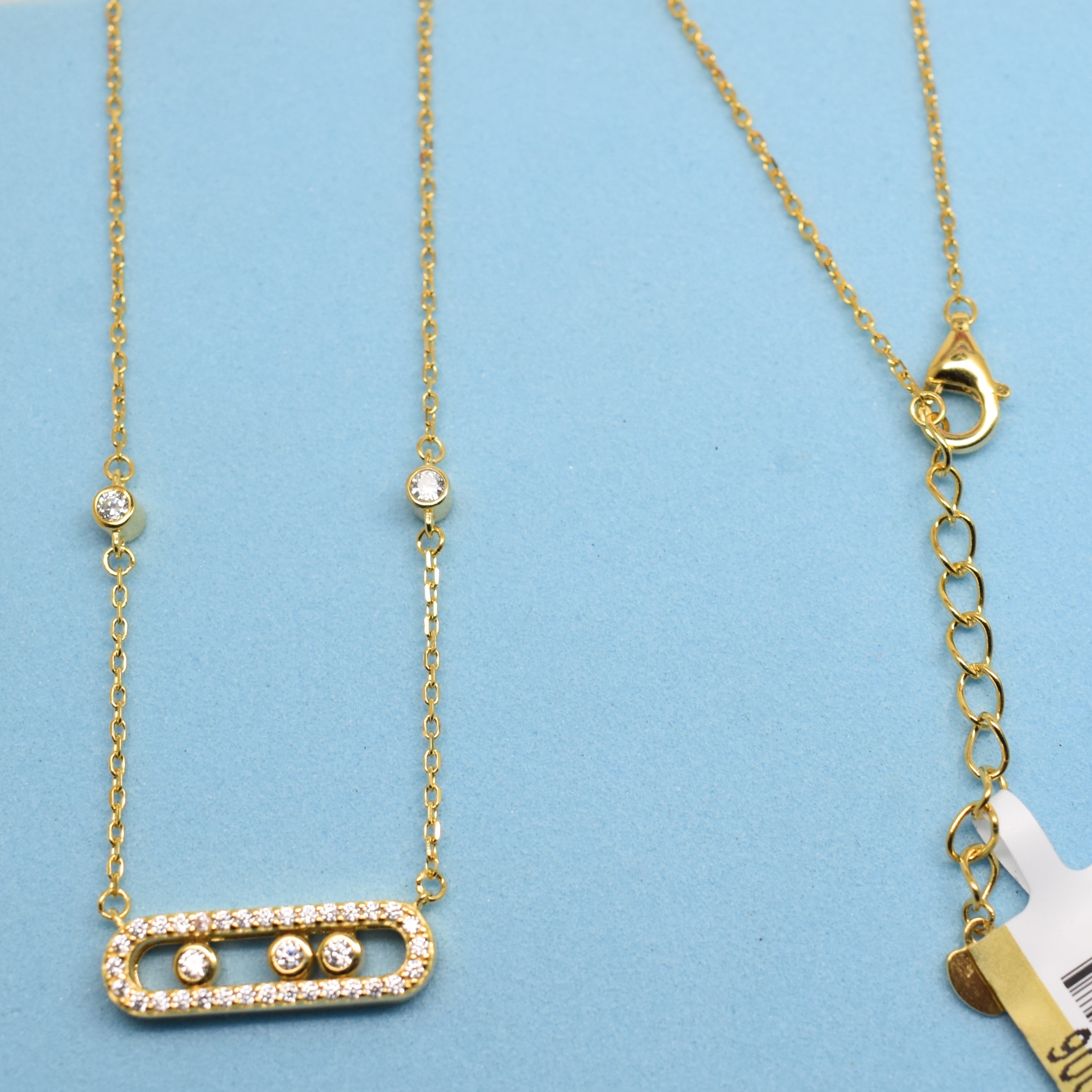 925 Sterling Silver - Yellow SJMSK Triple Stone Pave Necklace