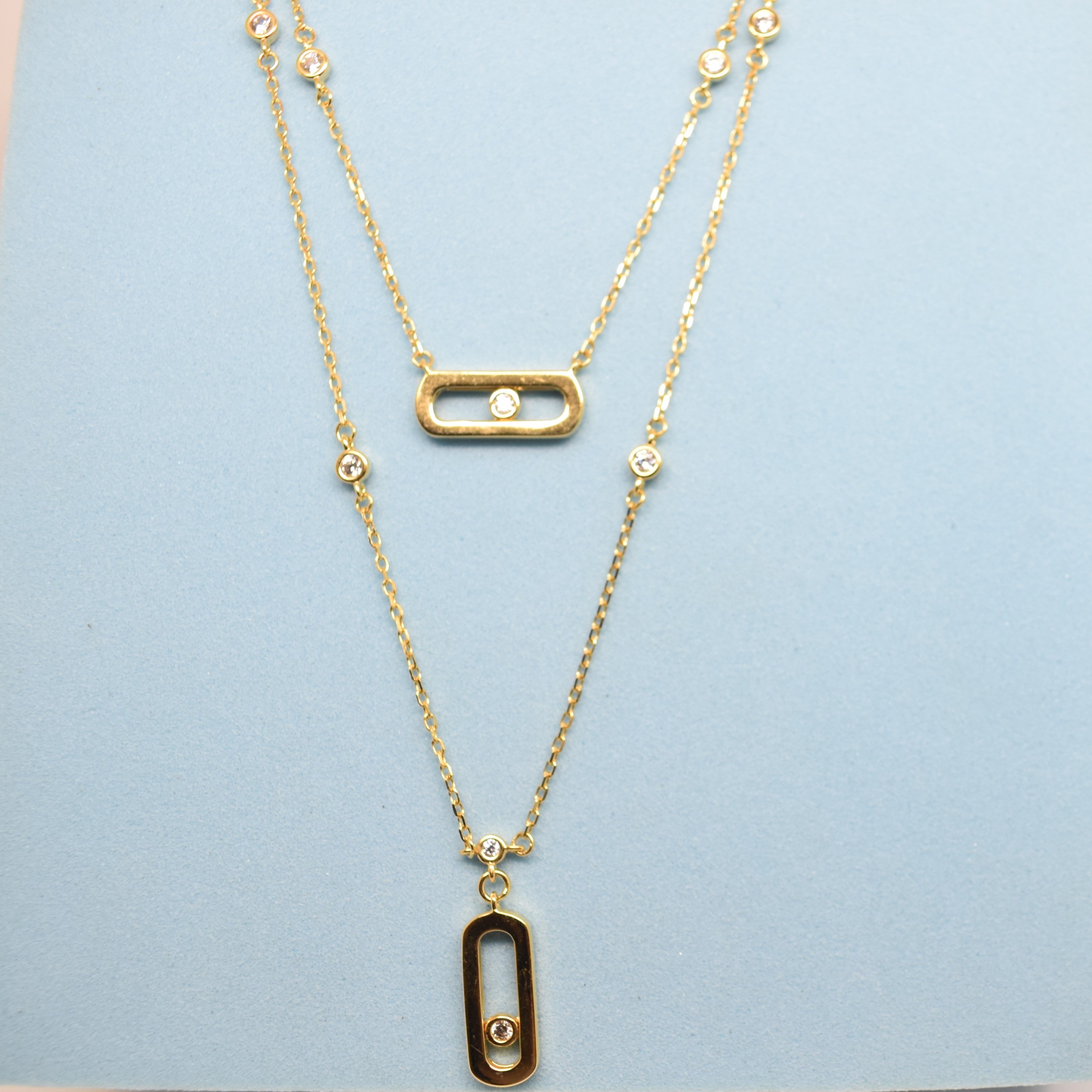 925 Sterling Silver - Yellow SJMSK Double Chain Mini Bars Necklace