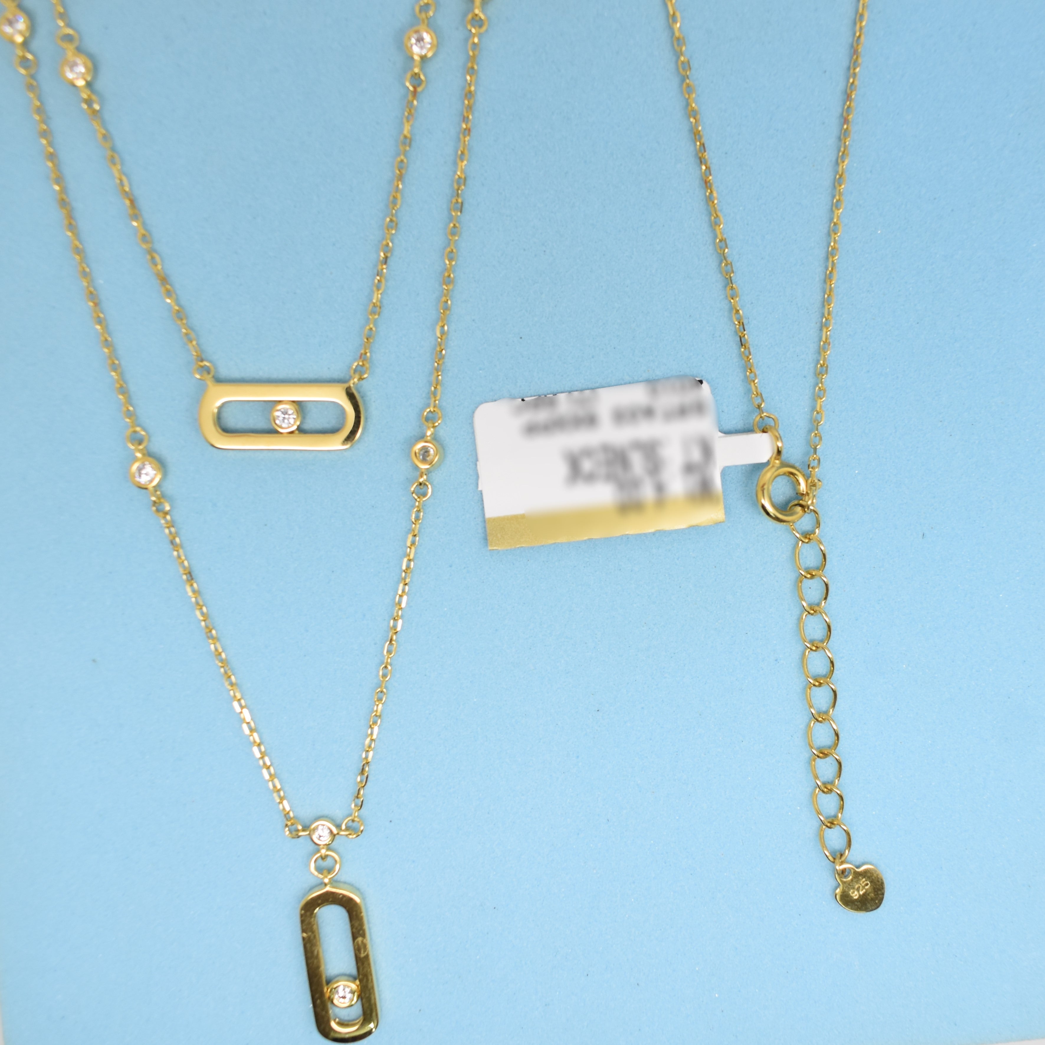 925 Sterling Silver - Yellow SJMSK Double Chain Mini Bars Necklace