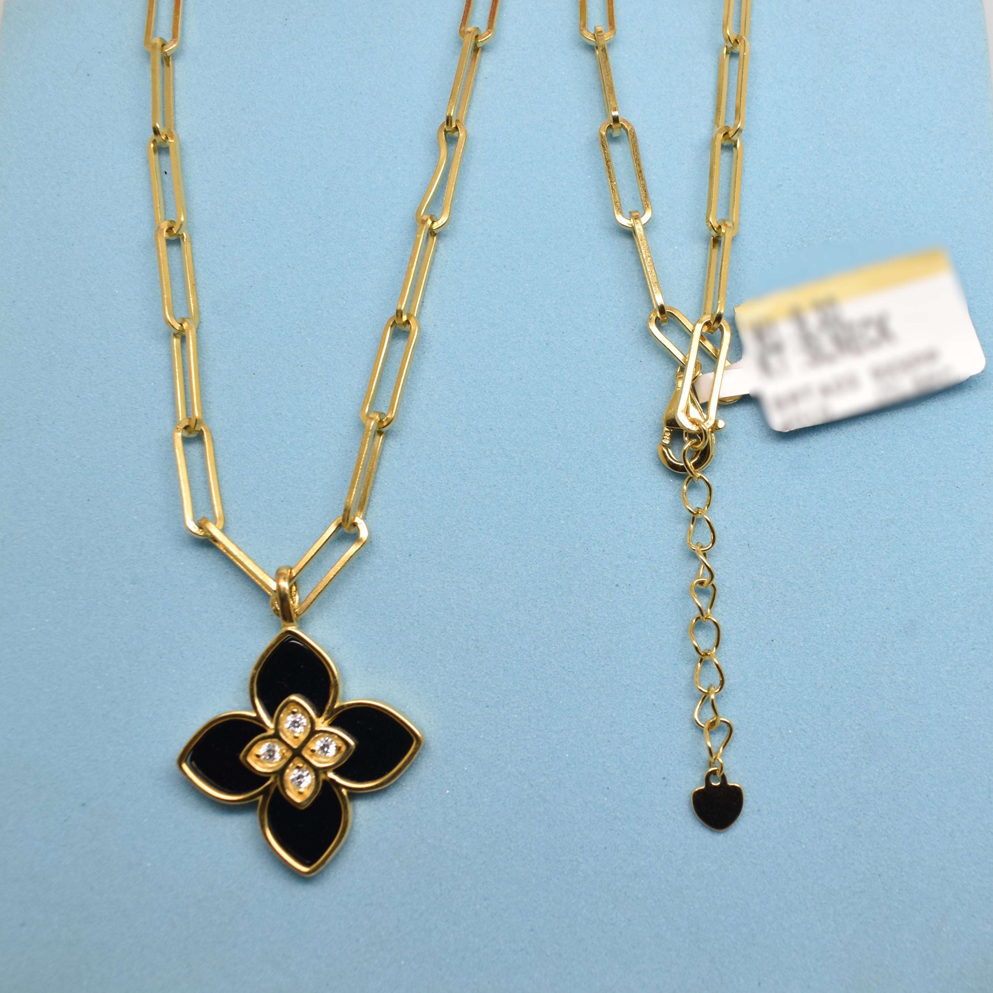 925 Sterling Silver - Yellow Roberto Coin Black Jade Paperclip-Chain Necklace