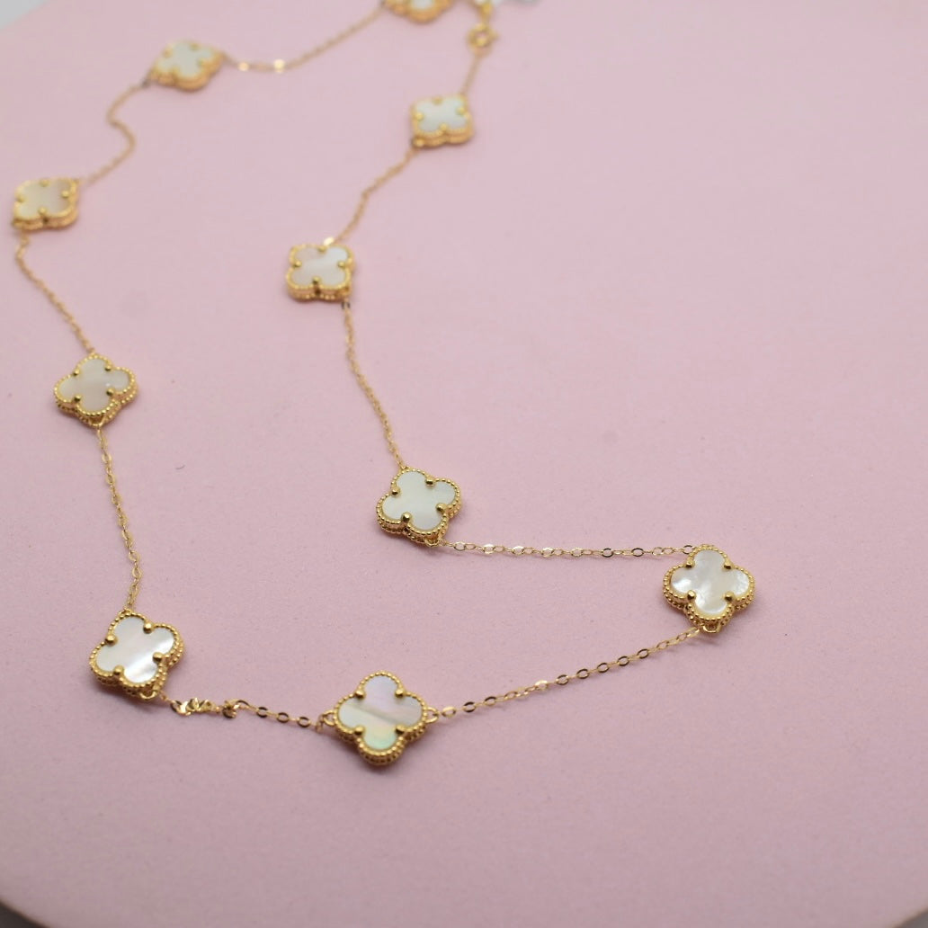 18K Yellow Gold - SJVC White MOP 8mm 10 Flower Necklace