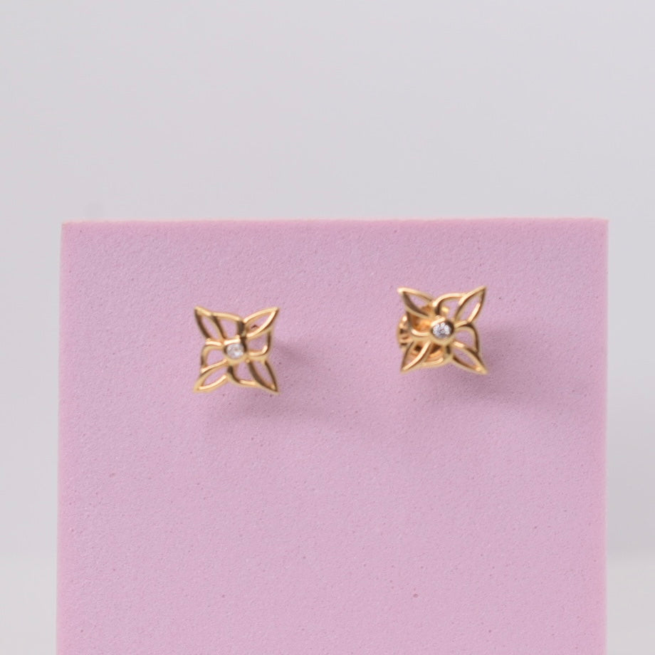 Real 18K Yellow Gold - Star Stone Earring