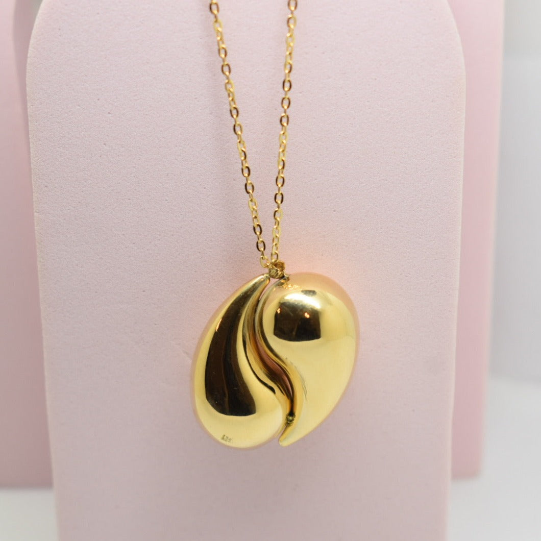 *HOLLOW* Real 18K Yellow Gold - Chunky Double sided Teardrop Necklace