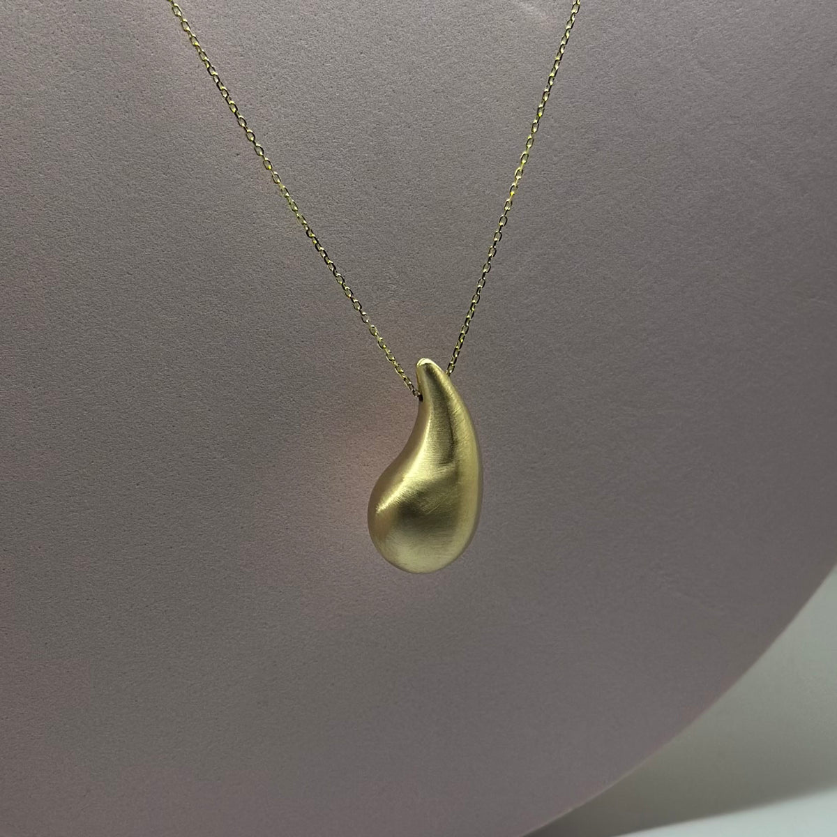 Real 18K Yellow Gold - Chunky Teardrop MATTE Big Necklace
