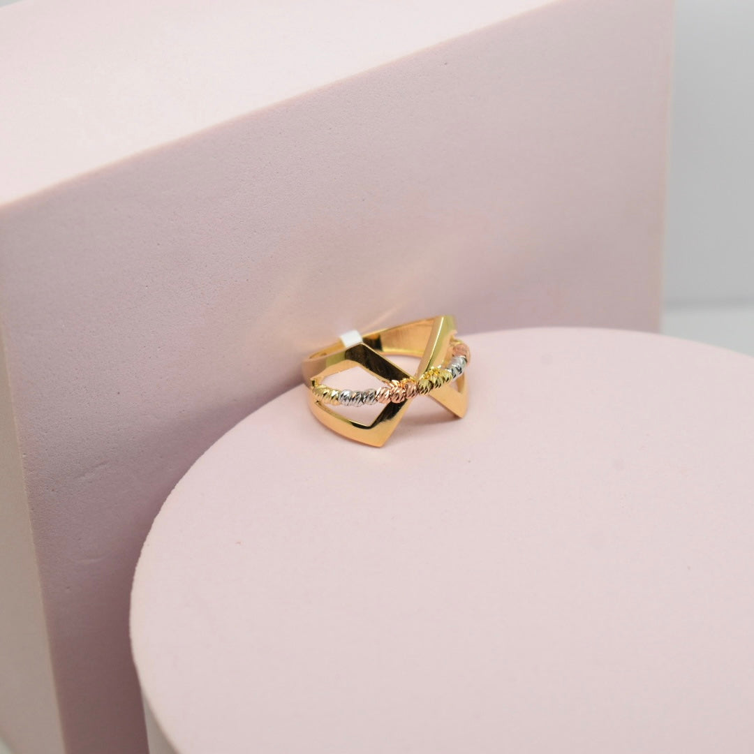 *LIMITED* Real 18K Gold - Open Bow Tri Color Ball Ring