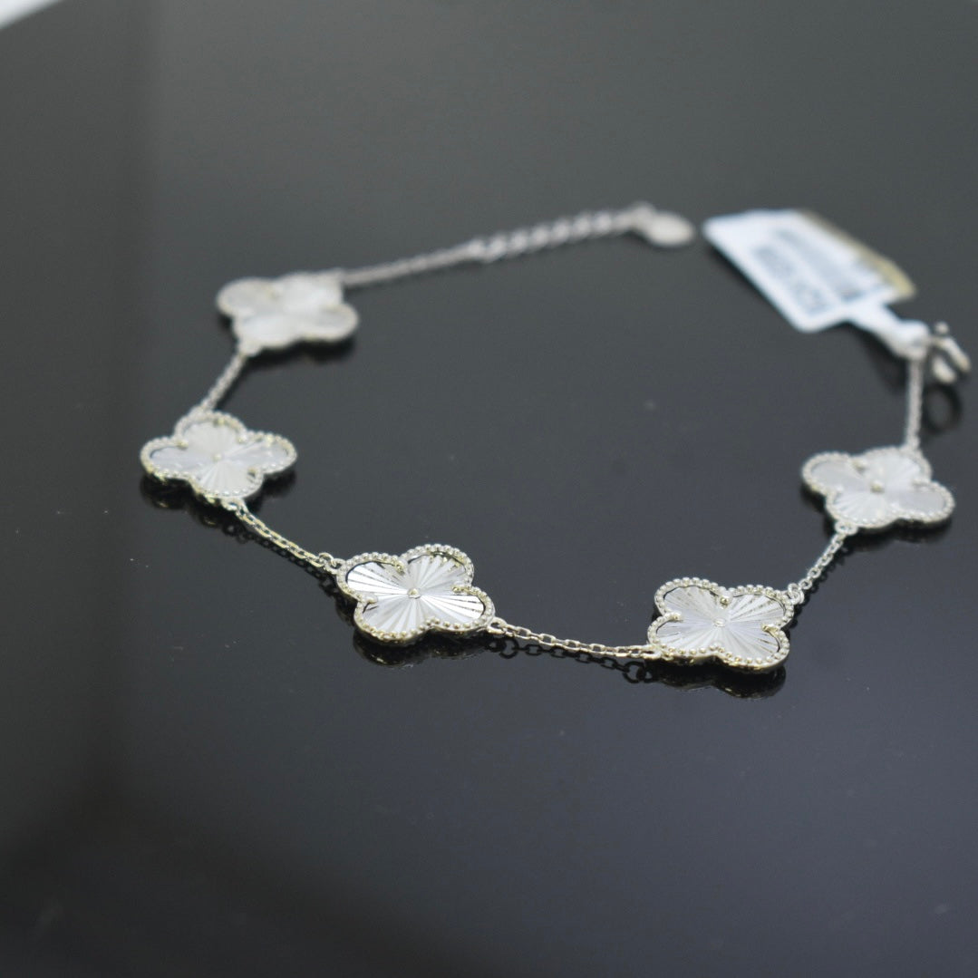 925 Sterling Silver - White SJVC 5 Flower Bracelet