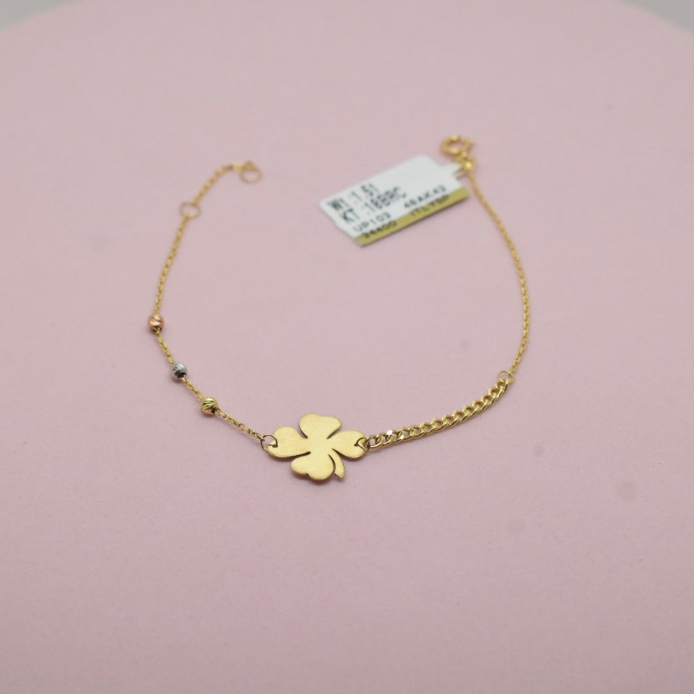 Real 18K Yellow Gold - Clover Curb Bracelet