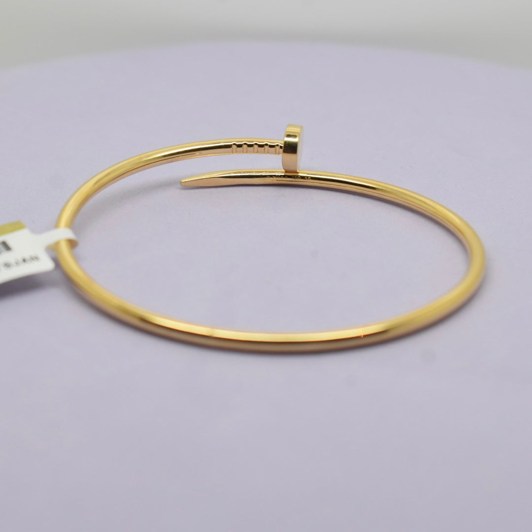 Real 18K Yellow Gold - SJCR Thin Nail Hollow Bangle