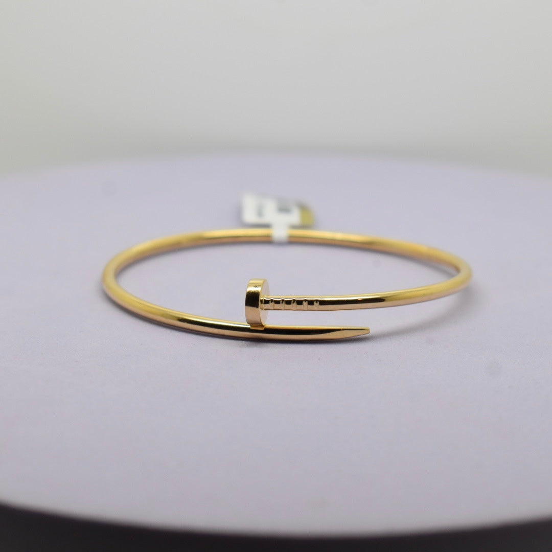 Real 18K Yellow Gold - SJCR Thin Nail Hollow Bangle