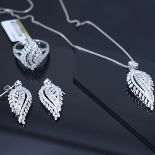 925 Sterling Silver - Leaf Zircon Locket Set