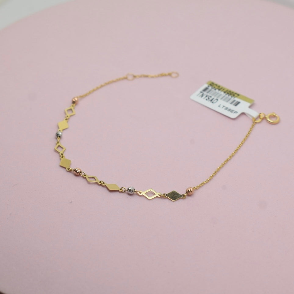 Real 18K Yellow Gold - Link Diamond Shape Bracelet