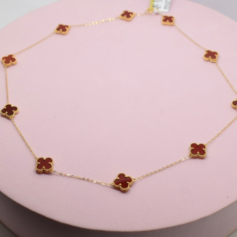 18K Yellow Gold - SJVC Red 8mm 10 Flower Necklace