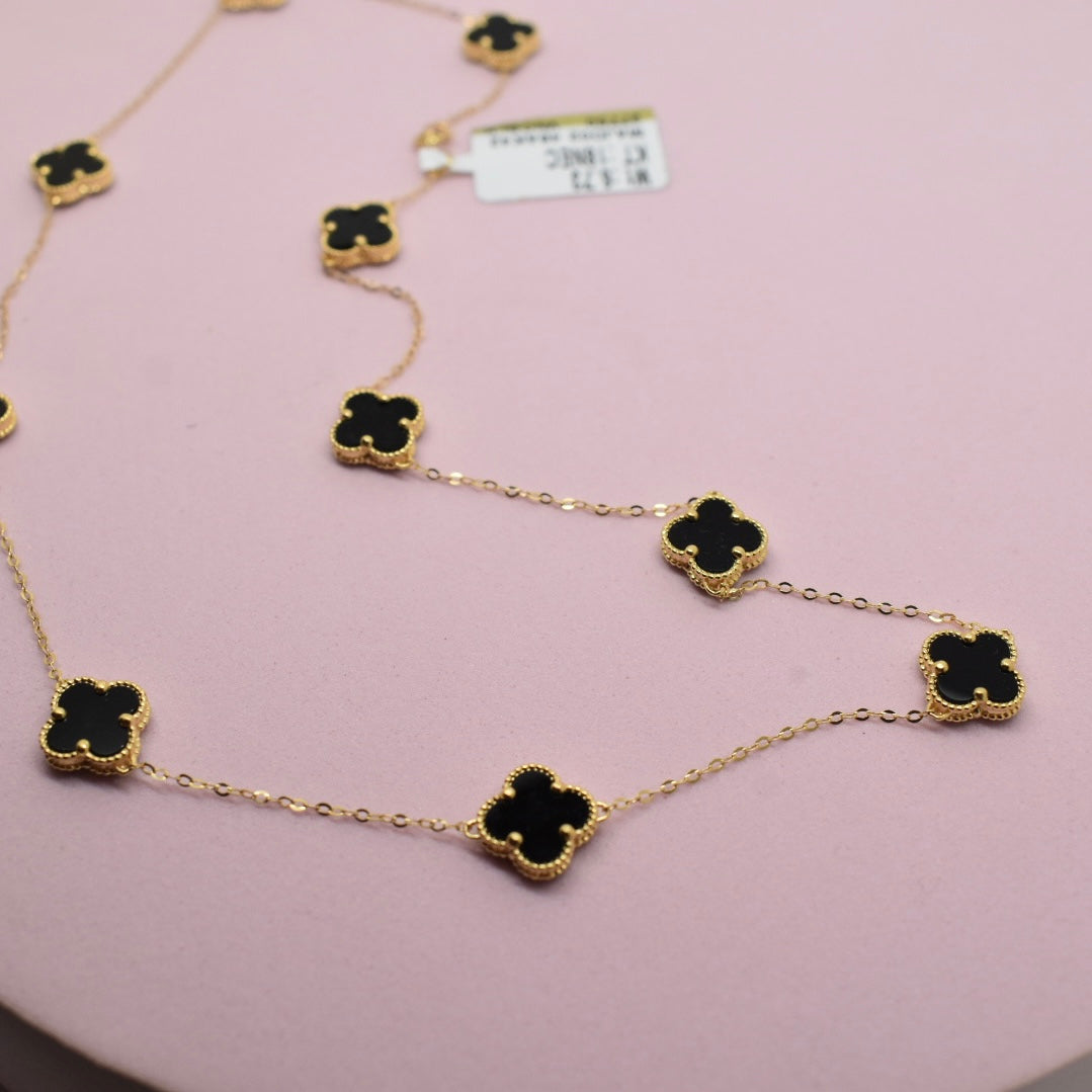 18K Yellow Gold - SJVC Black 8mm 10 Flower Necklace