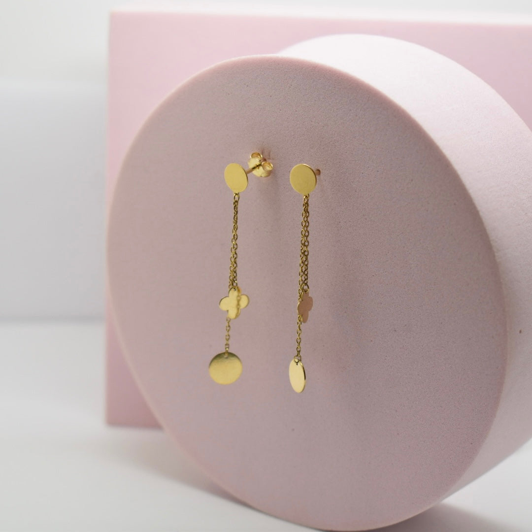 *LIMITED* Real 18K Gold - Circle Clover Earrings