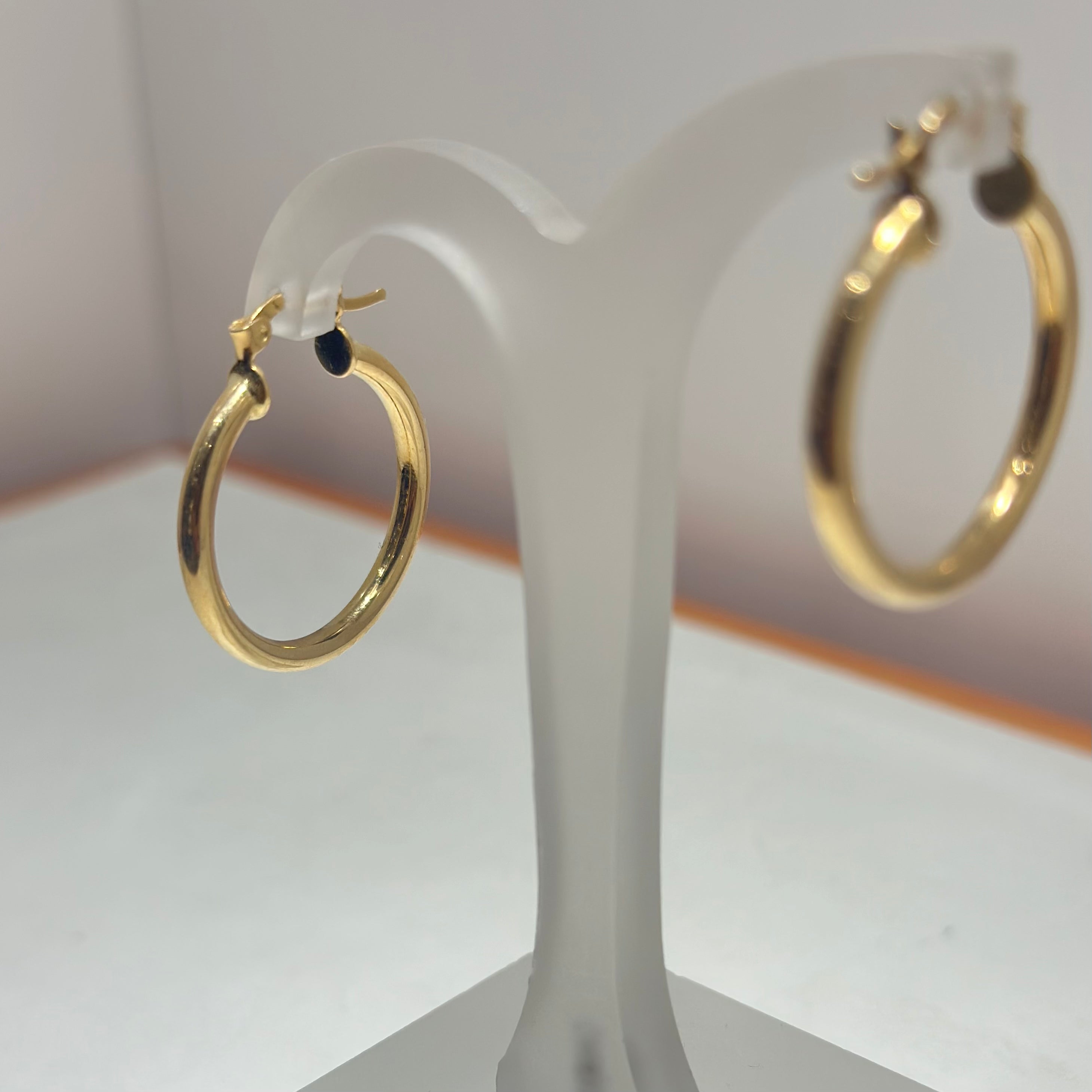 Real 18K Yellow Gold - Plain Hoop Earrings