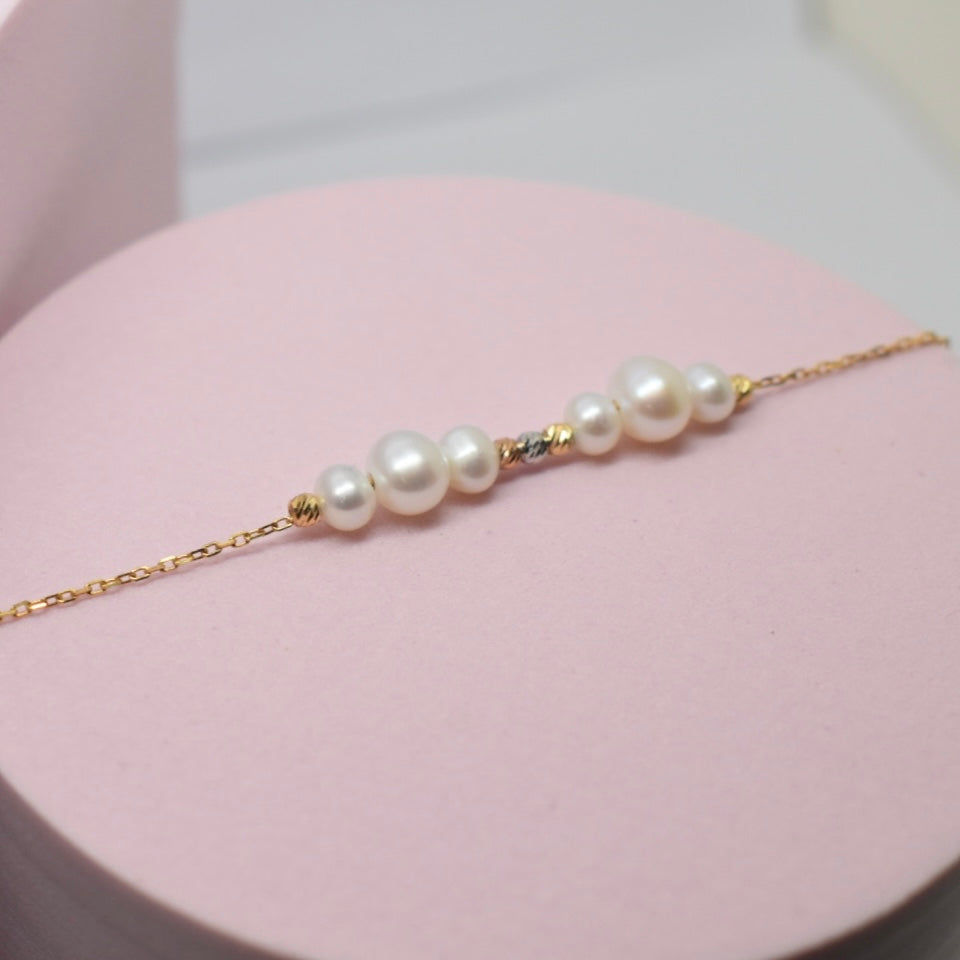 Real 18K Yellow Gold - Tri Colour Pearls Bracelet