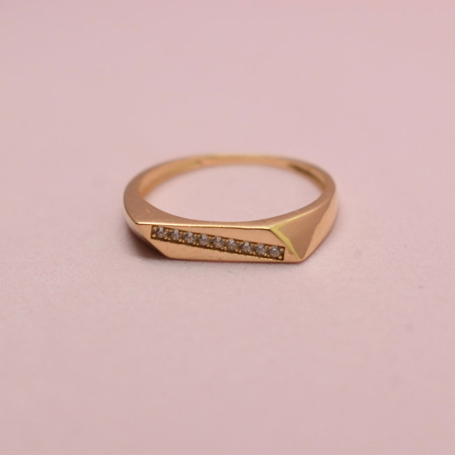 Real 18K Yellow Gold - Bar Zircon Ring (Sizes 6.25)