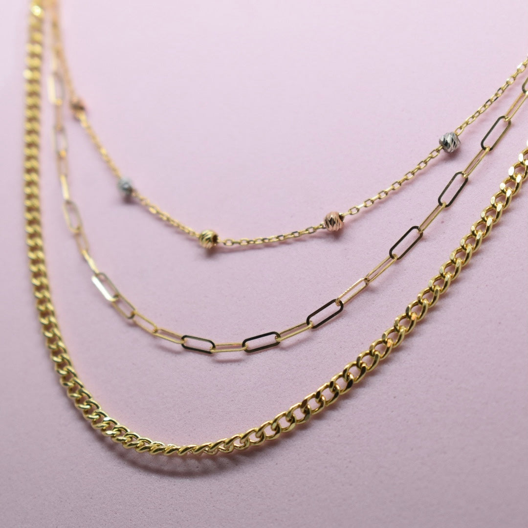 *LIMITED* 18K Gold - Layered Ball Curb Paper Clip Necklace