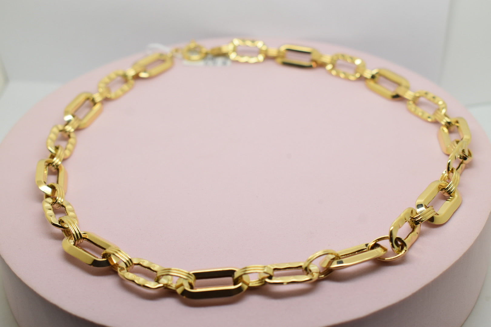 Real 18K Yellow Gold - Chunky Textured Link Necklace