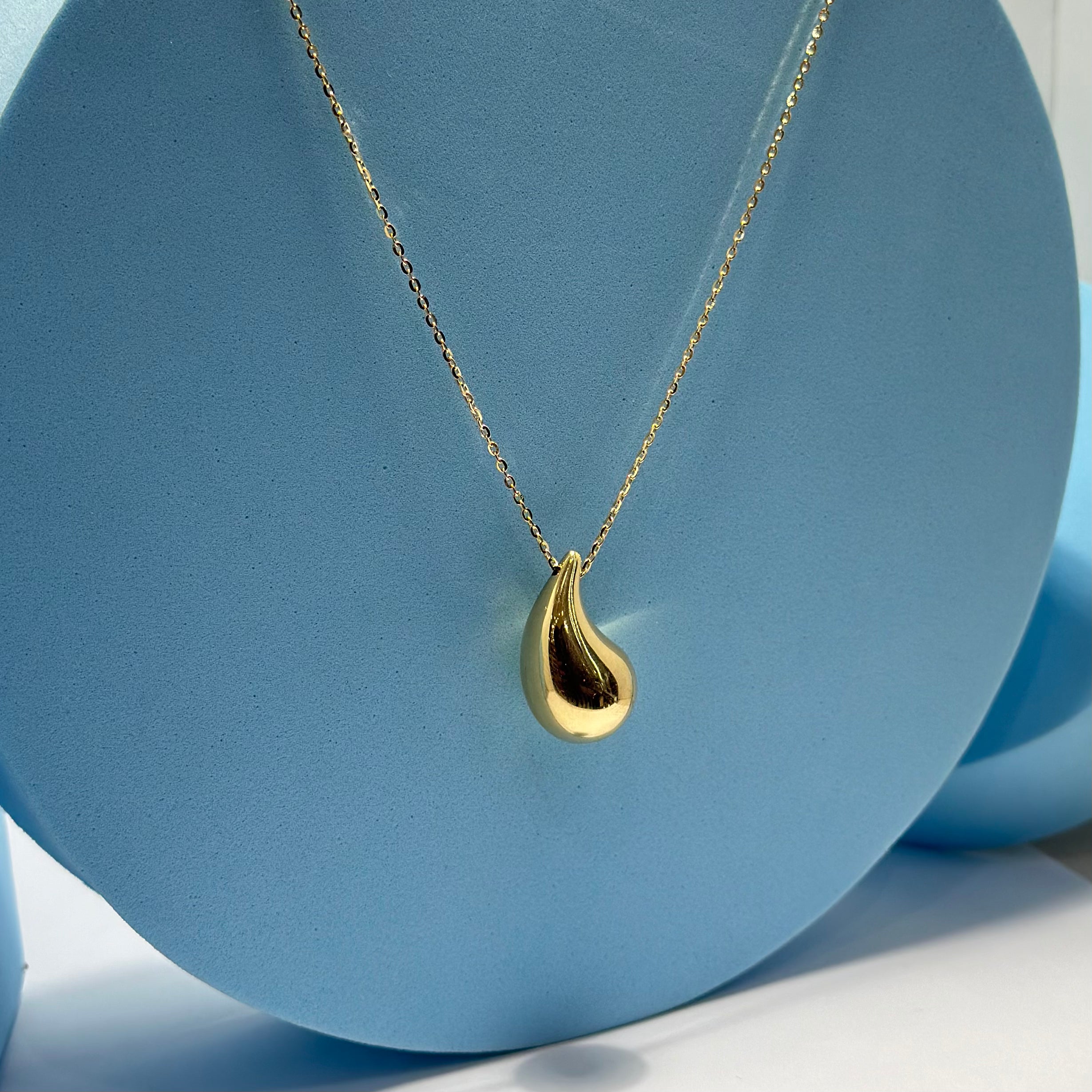 Real 18K Yellow Gold - Chunky Teardrop Big Necklace