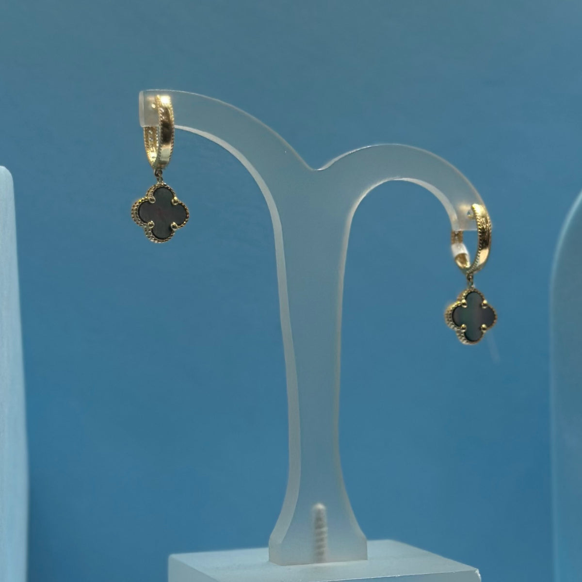 Real 18K Yellow Gold - SJVC Grey MOP Hanging Earrings