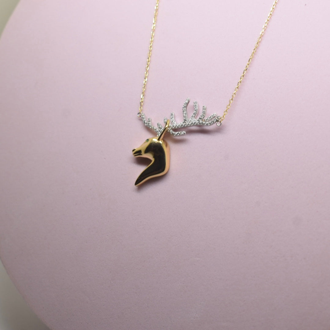 Real 18K Gold - Medium Gold Deer Horn Necklace