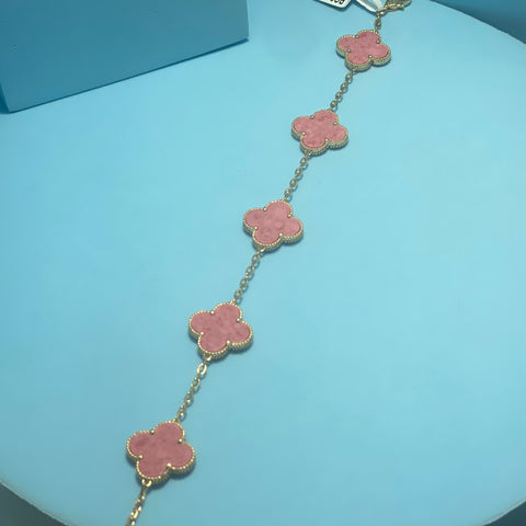 18K Yellow Gold - SJVC 15mm Pink 5 Flower Bracelet