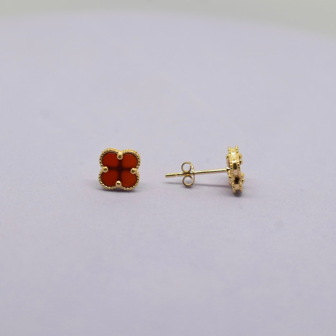 Real 18K Yellow Gold - SJVC Red 8mm Earrings