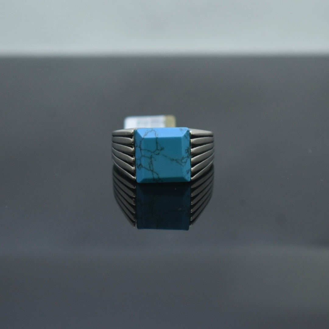 925 Sterling Silver - Blue Men Aqeeq Ring