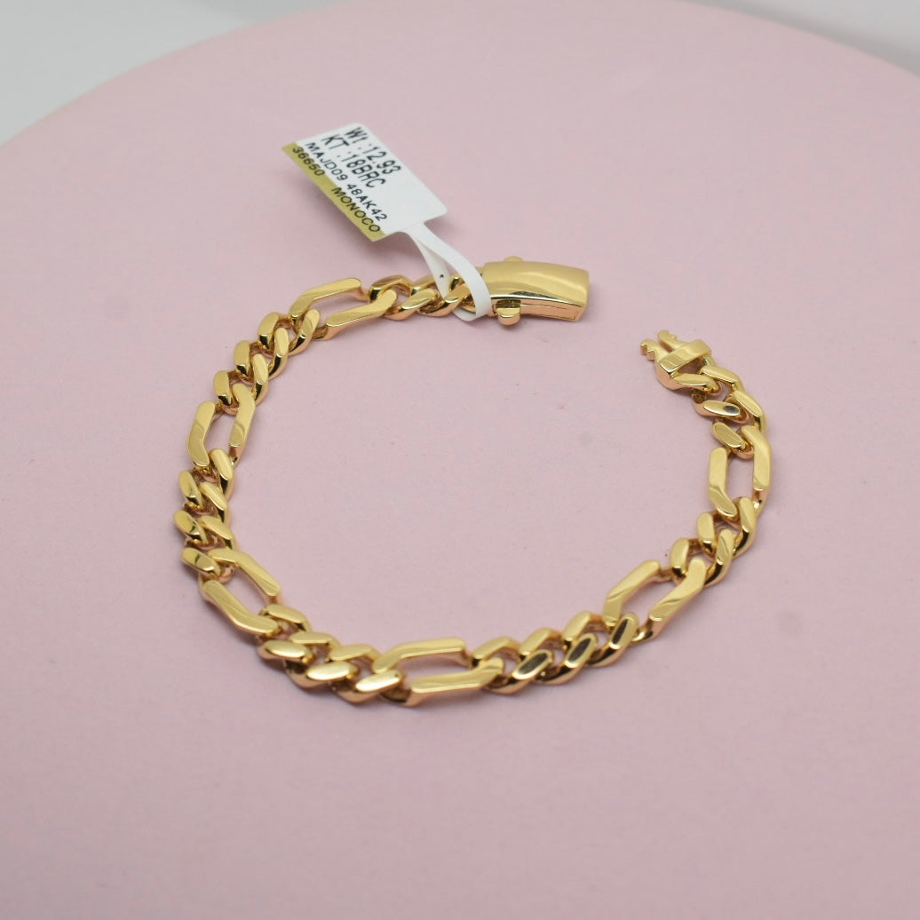 Real 18K Yellow Gold - Plain Mix Link 6mm Bracelet