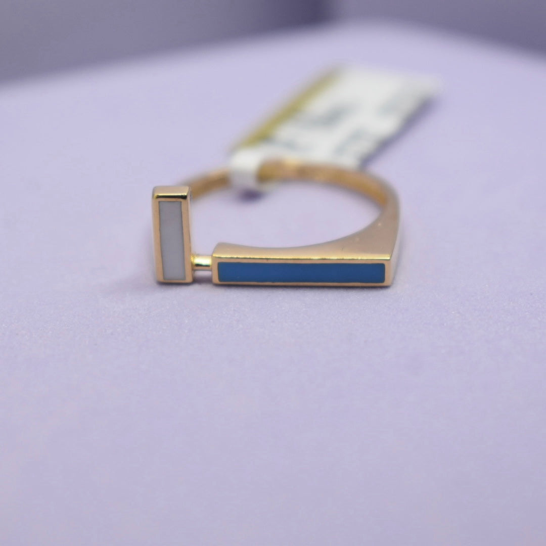 *SUMMER COLLECTION* 18K Gold - Bar Line Blue Enamel Ring