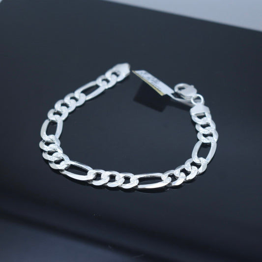 925 Sterling Silver - Medium Textured Figaro Bracelet