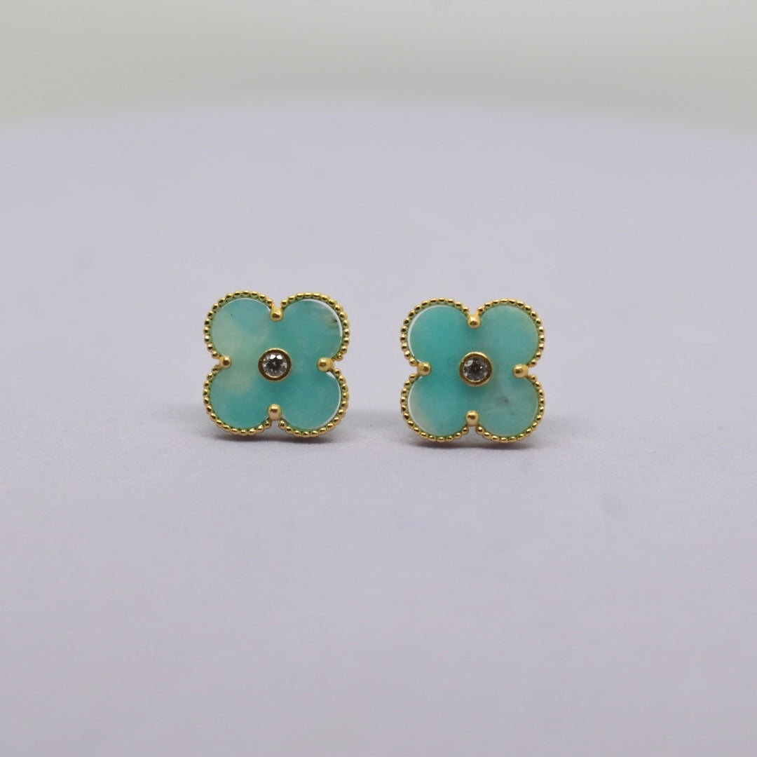 Real 18K Yellow Gold - SJVC 15mm Turquoise Earrings