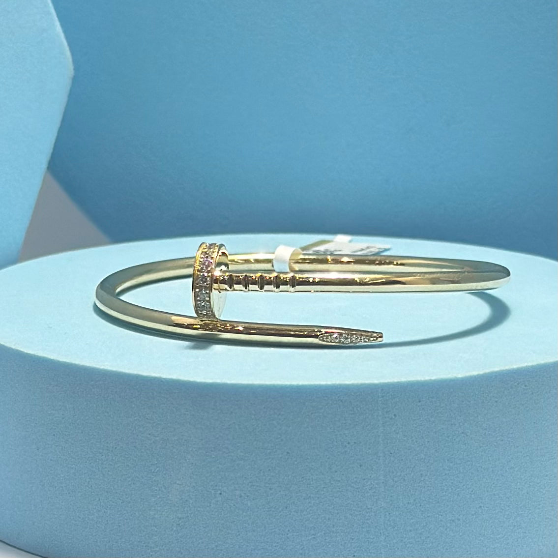 Real 18K Yellow Gold - Solid Nail Stone Bangle