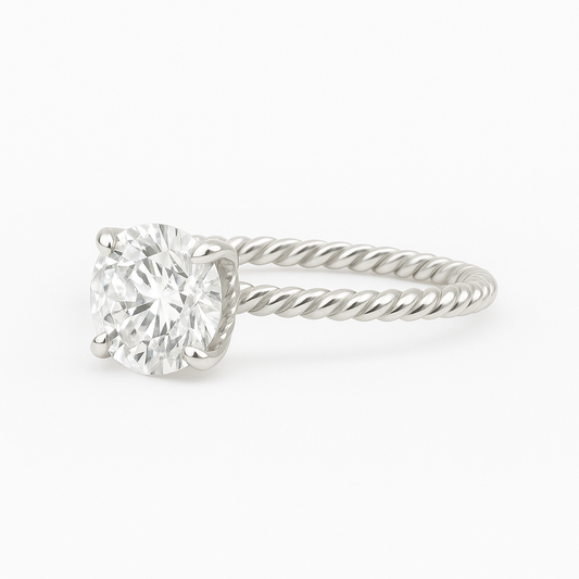 925 Sterling Silver - Twisted Rope Solitaire Ring