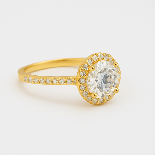 925 Sterling Silver - Yellow Halo Solitaire Ring