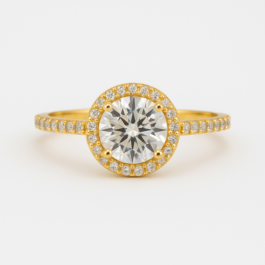 925 Sterling Silver - Yellow Halo Solitaire Ring