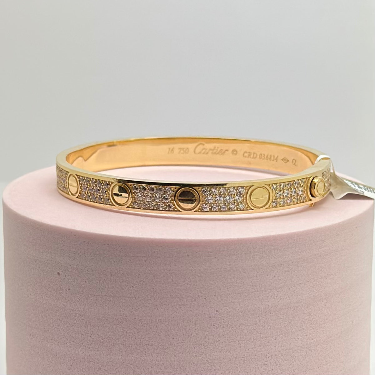 18K Yellow Gold - SJCR Solid With Stone Bangle (Size 16)