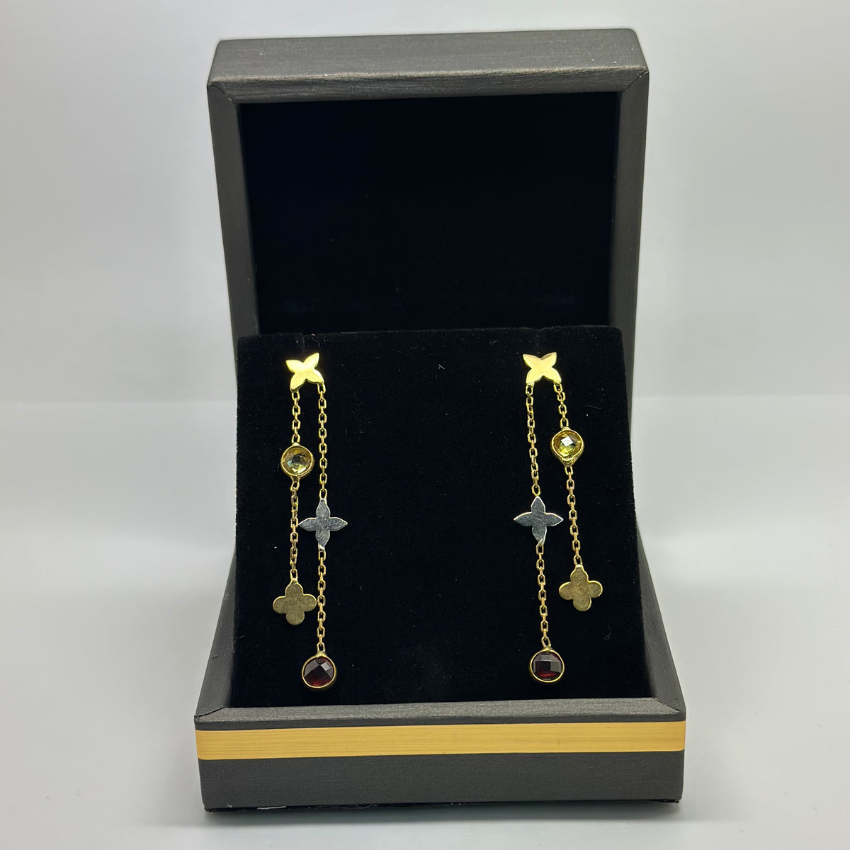 18K Yellow Gold - Hanging Color Stone Earring