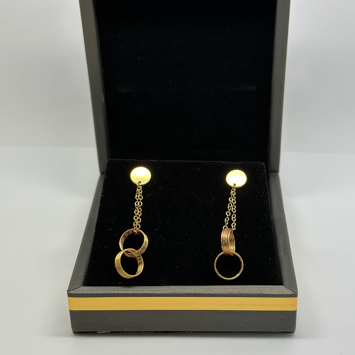 18K Yellow Gold - Hanging Hoops Earring