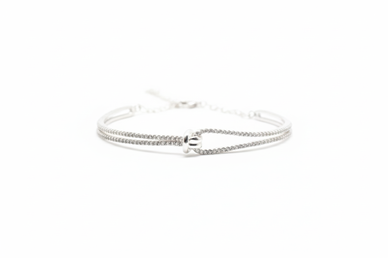Premium Sterling Silver - Knot Adjustable Zircon Bangle