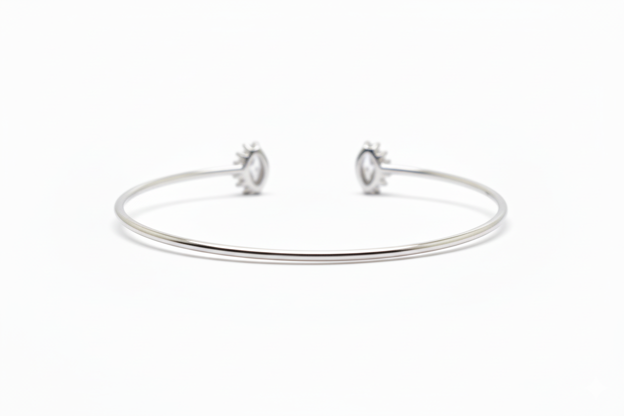 Premium Sterling Silver - Minimal Leaf Zircon Bangle