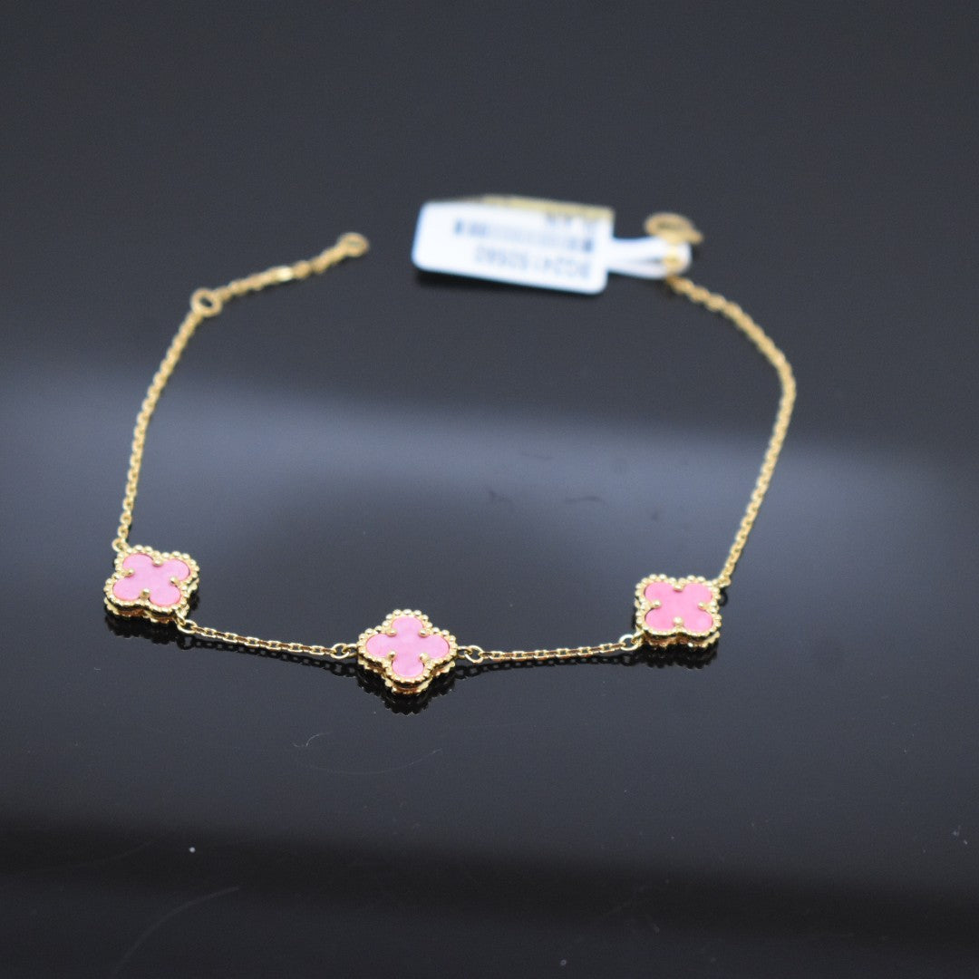 925 Sterling Silver -  Yellow SJVC Pink 3 Flower Bracelet